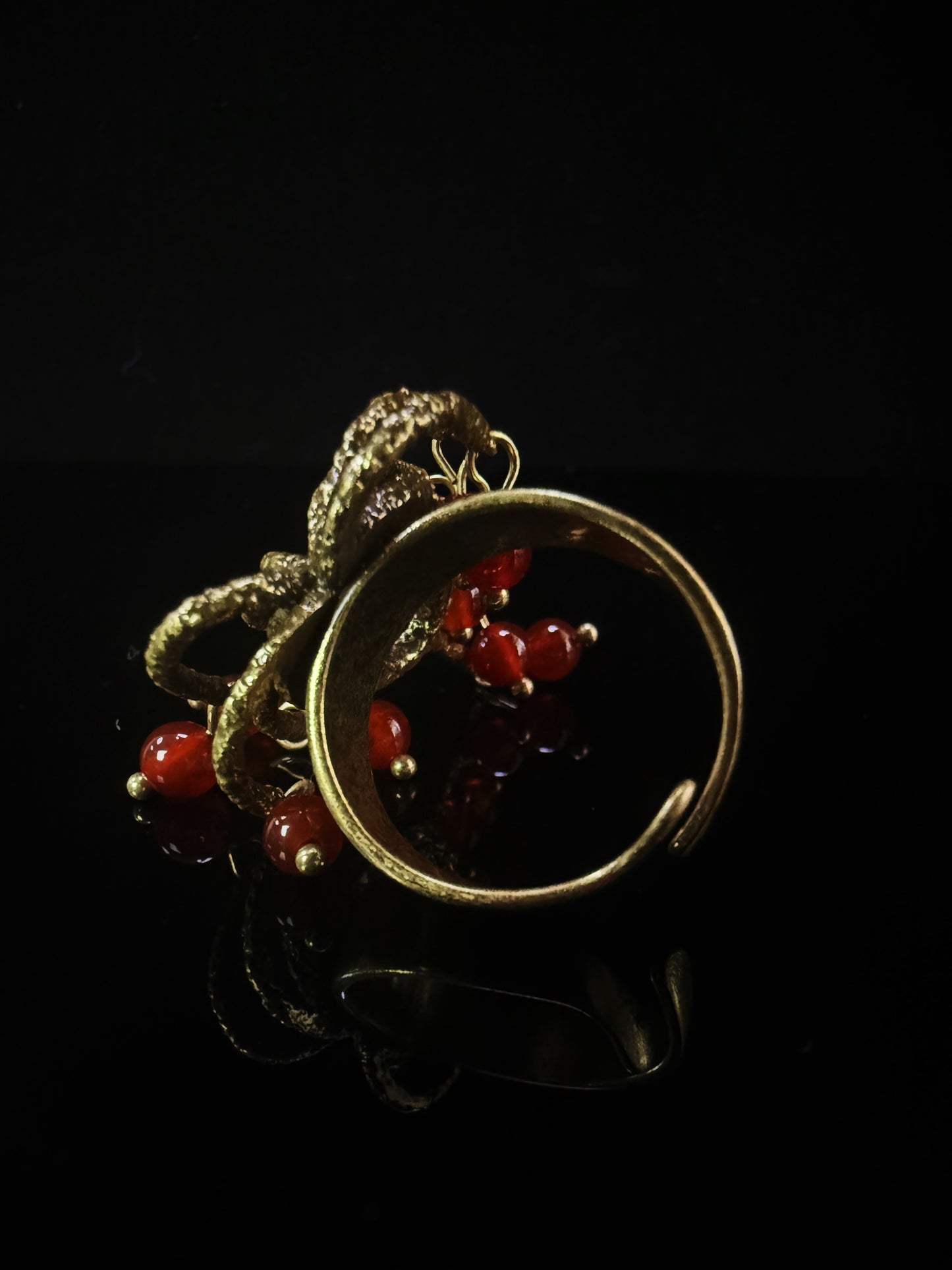 Vintage Baroque Heavy-Craft Gold-Plated Brass Red Agate Open Ring