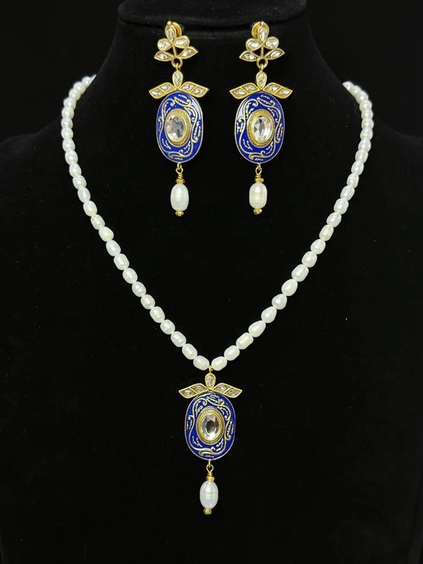 Royal-Inspired Jewelry Set: Brass & Pearl Necklace and Earrings