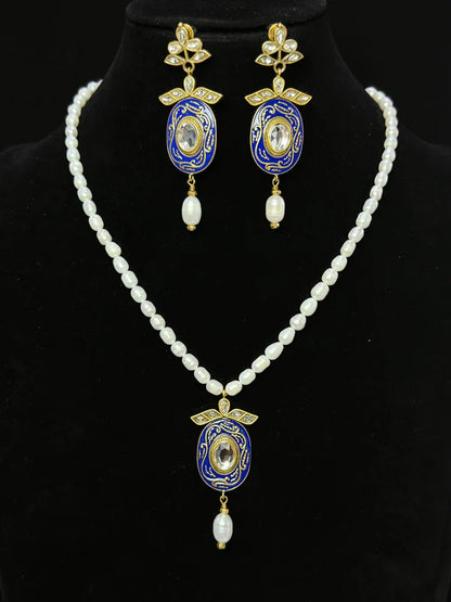 Royal-Inspired Jewelry Set: Brass & Pearl Necklace and Earrings