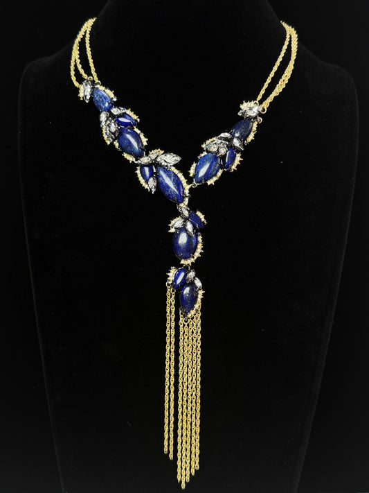 Vintage Avant-Garde Original Design Gold-Plated Lapis Lazuli Necklace