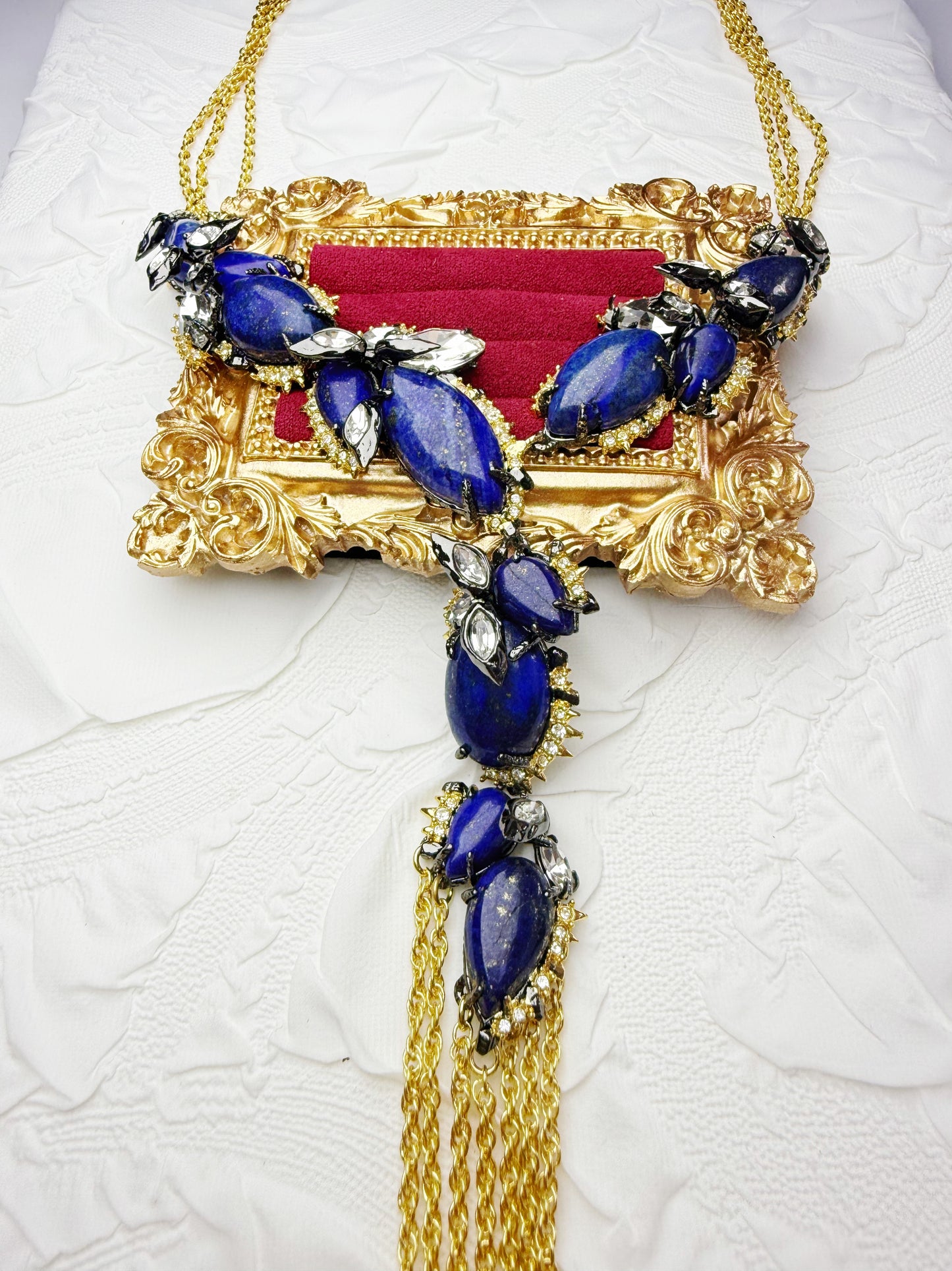 Vintage Avant-Garde Original Design Gold-Plated Lapis Lazuli Necklace