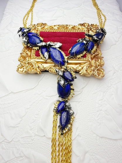 Vintage Avant-Garde Original Design Gold-Plated Lapis Lazuli Necklace