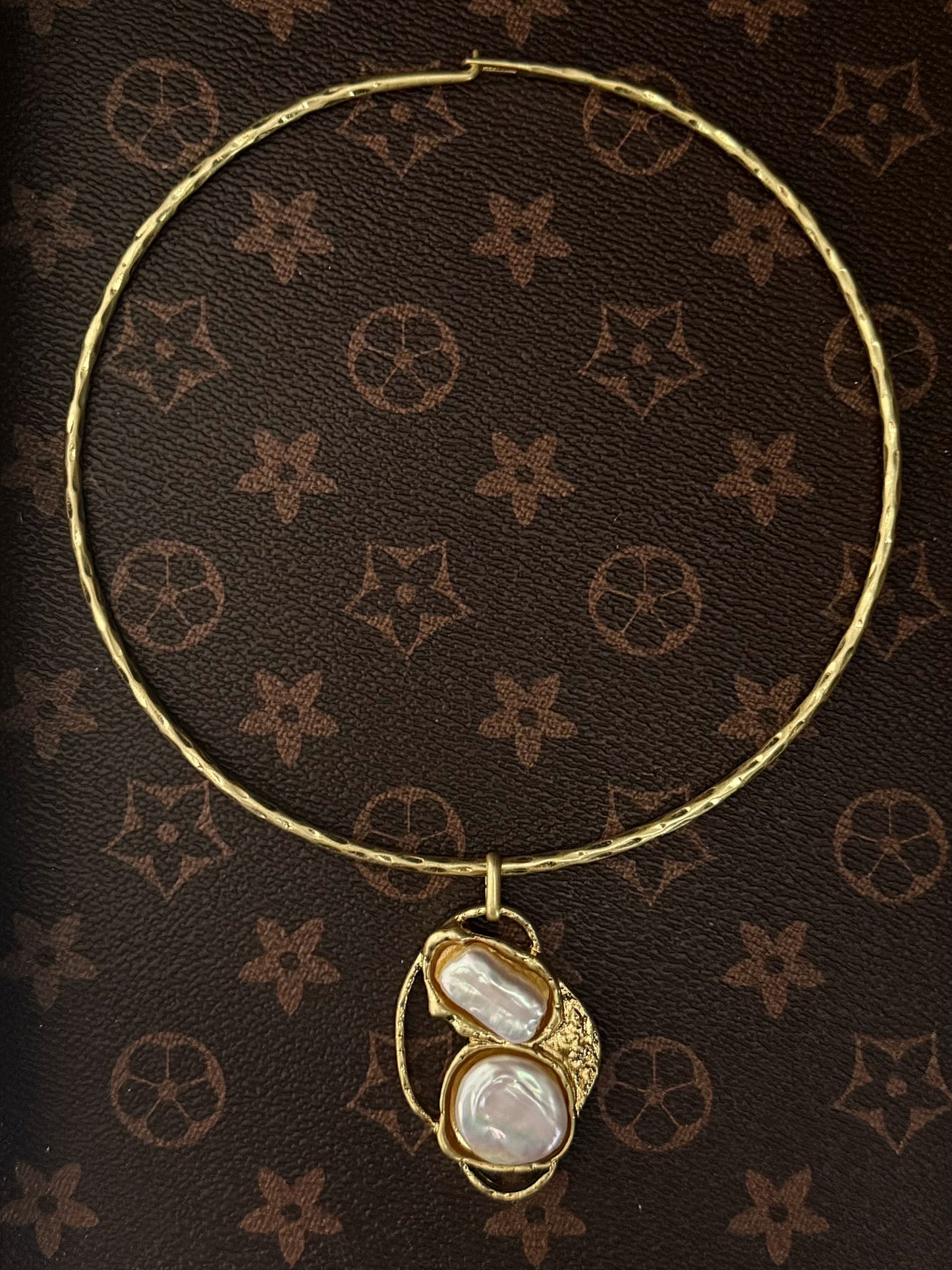 Vintage French Baroque Gold-Plated Collar Necklace with Pearl Drop Pendant