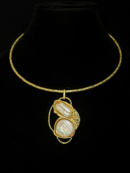 Vintage French Baroque Gold-Plated Collar Necklace with Pearl Drop Pendant
