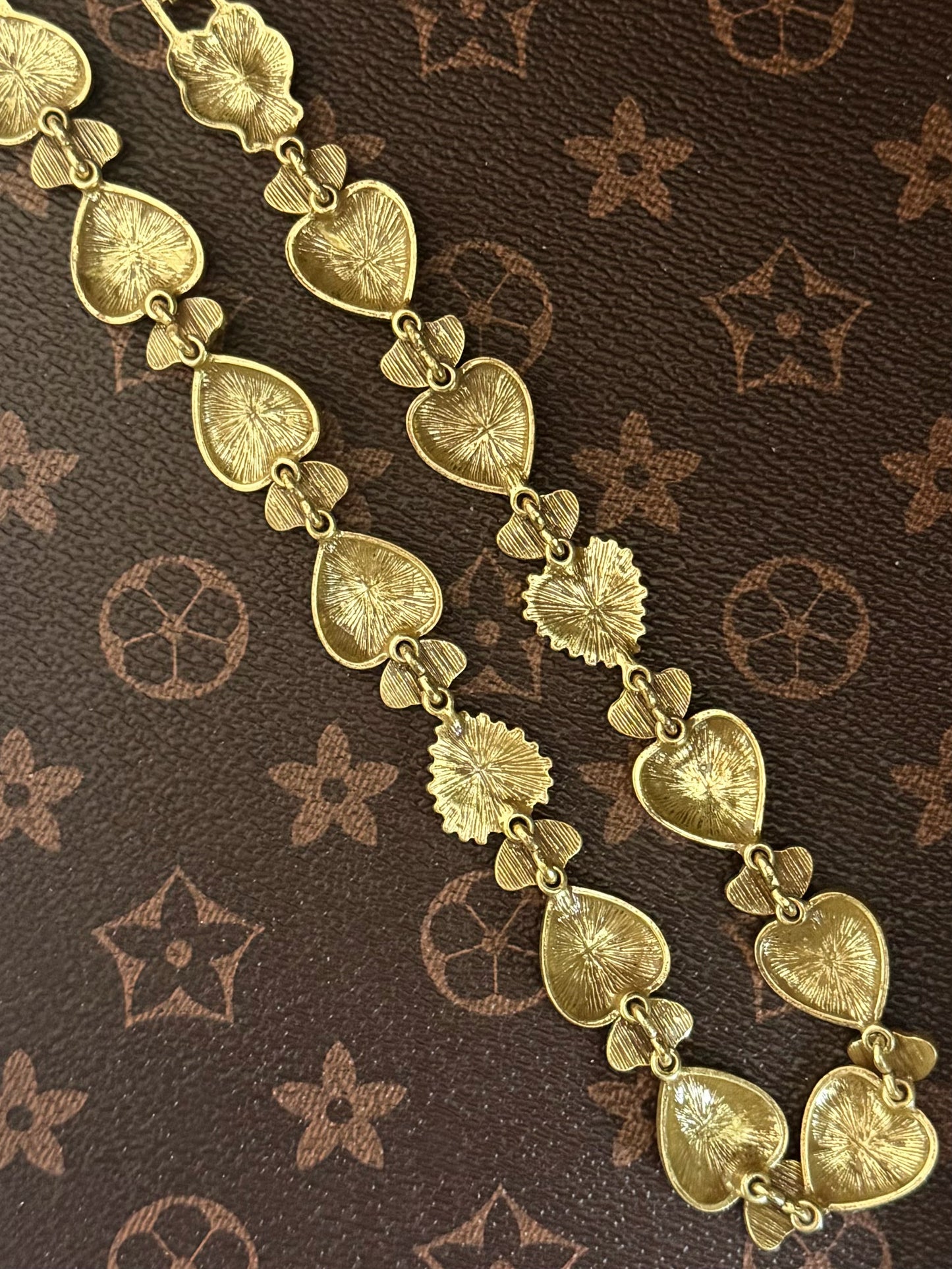 Vintage Heavy Craft Gold-Plated Brass Heart Pendant Choker Necklace