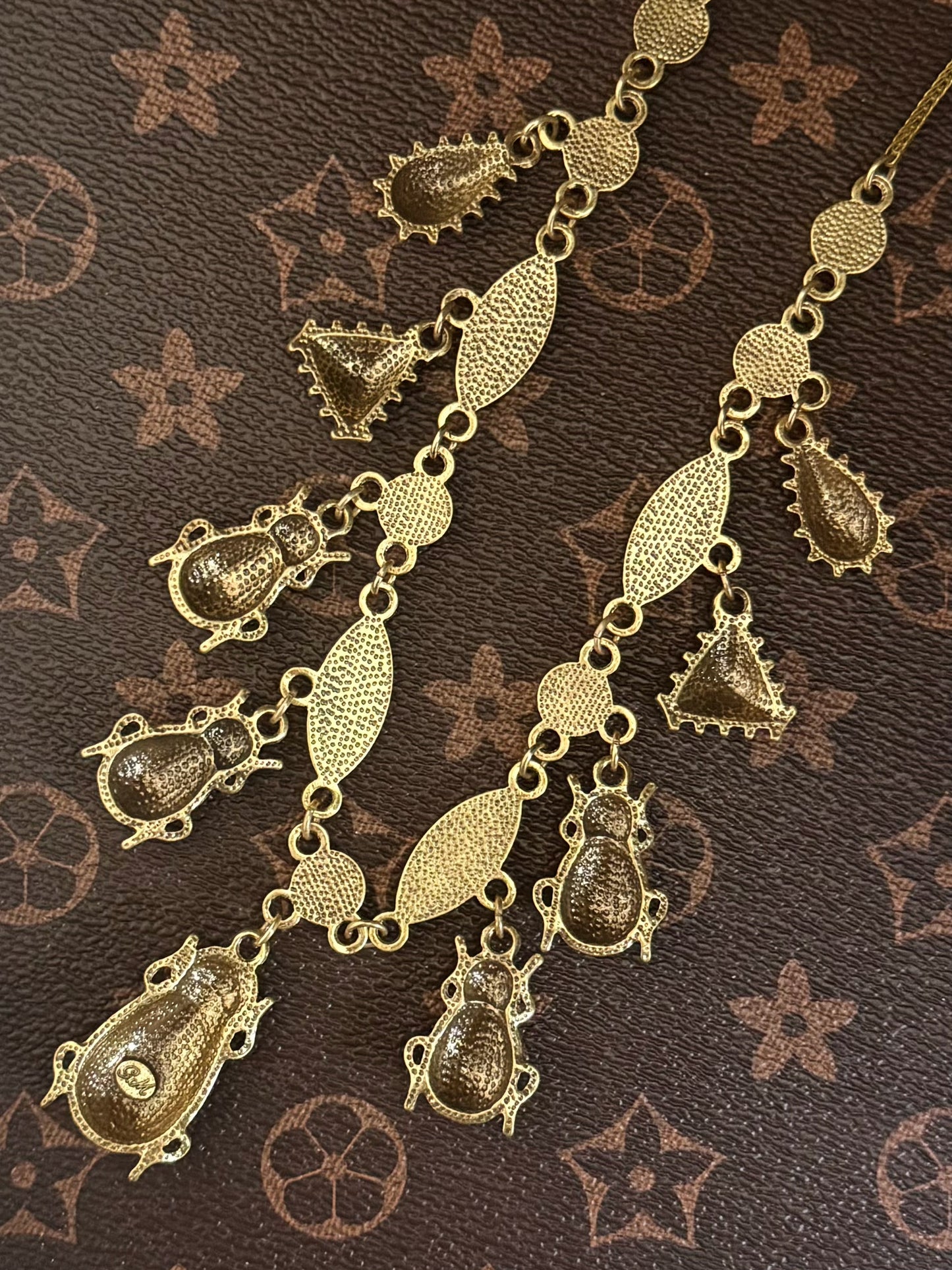 Vintage Heavy Craft Exaggerated Unique Niche Gold-Plated Brass Scarab Necklace
