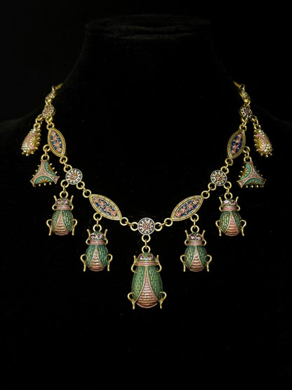 Vintage Heavy Craft Exaggerated Unique Niche Gold-Plated Brass Scarab Necklace