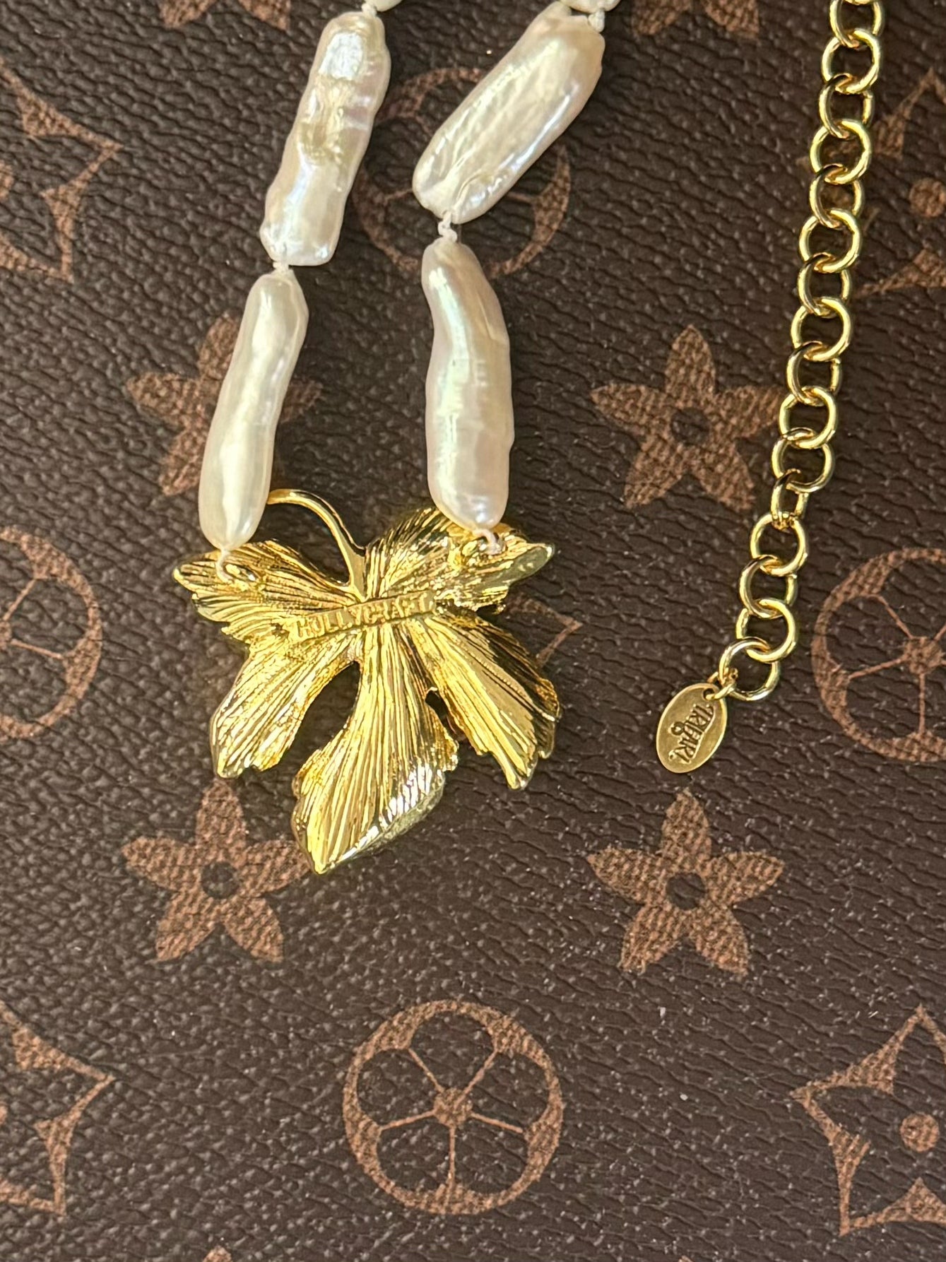 Vintage French Baroque Maple Leaf Necklace with Natural Freshwater Pearls