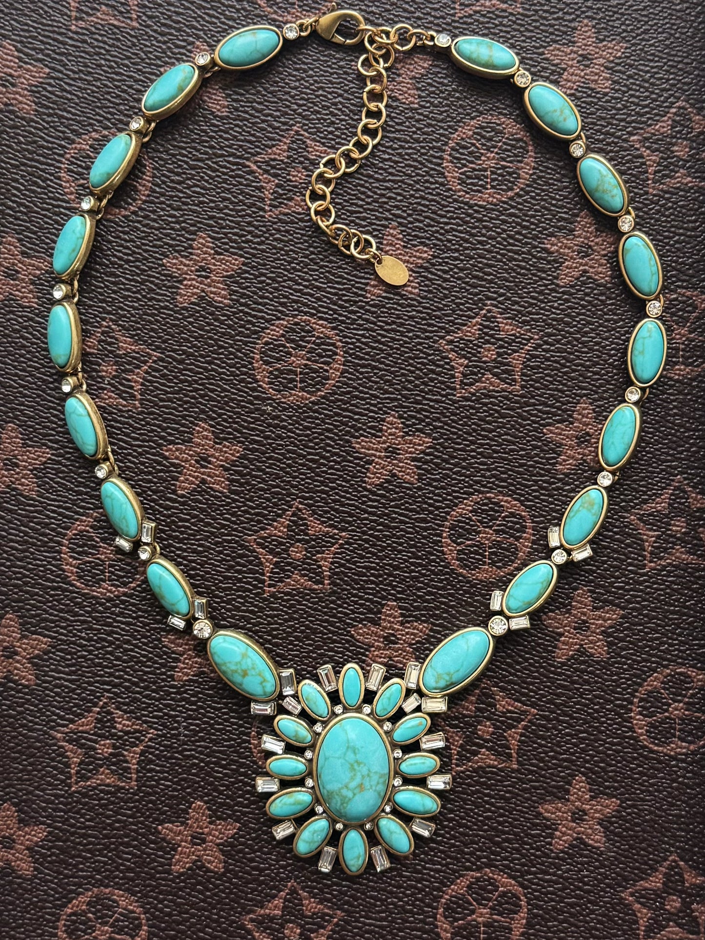 Vintage Bronze Sunflower Pendant Necklace with Turquoise Inlay - Boho Statement Jewelry - Antique Gold Plated Hippie Chic Necklace