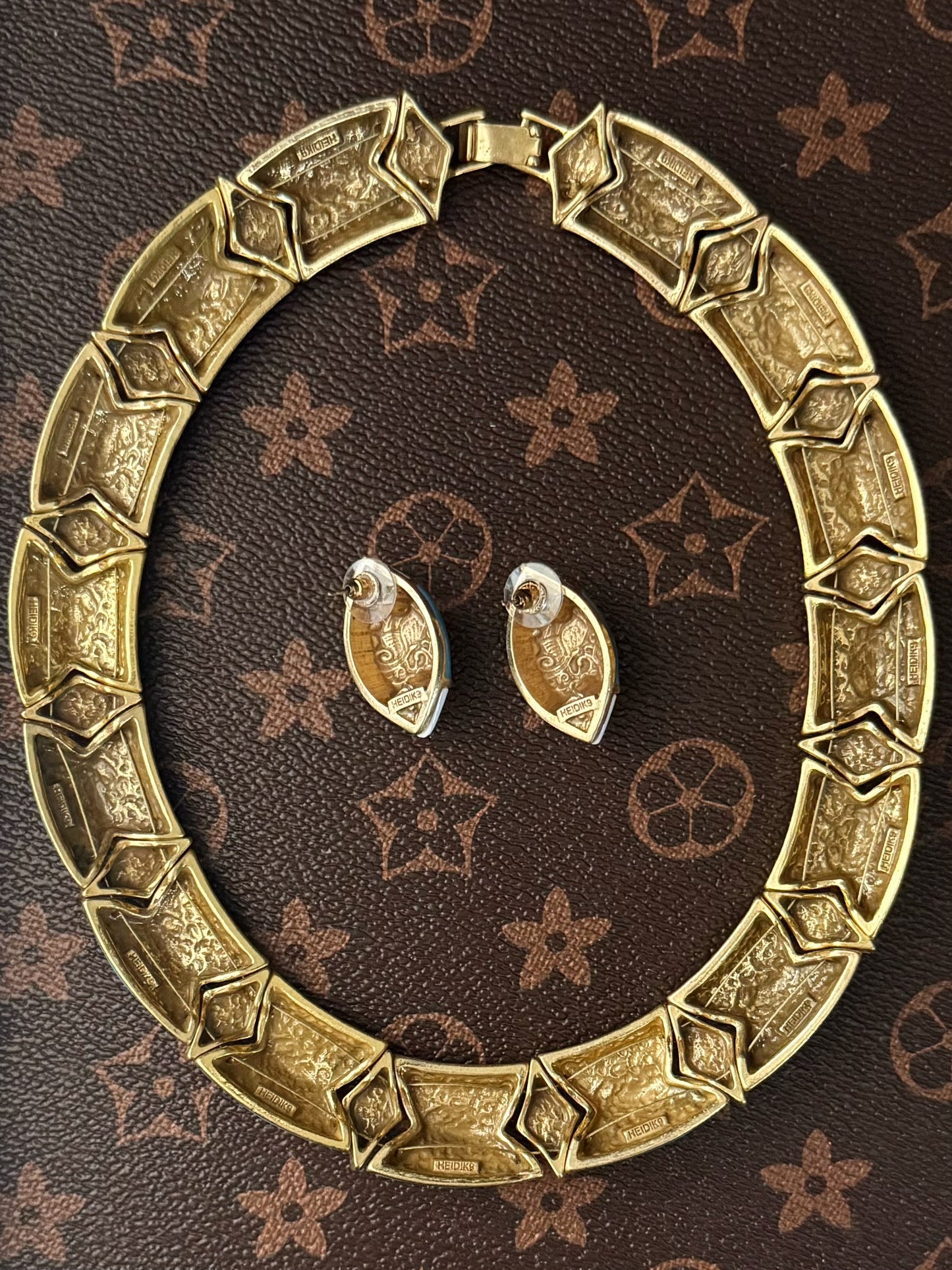 Vintage Heavy Brass Choker Set - Royal Blue Enamel Earrings & Necklace, Baroque Statement Jewelry, Gothic Bridal Gift