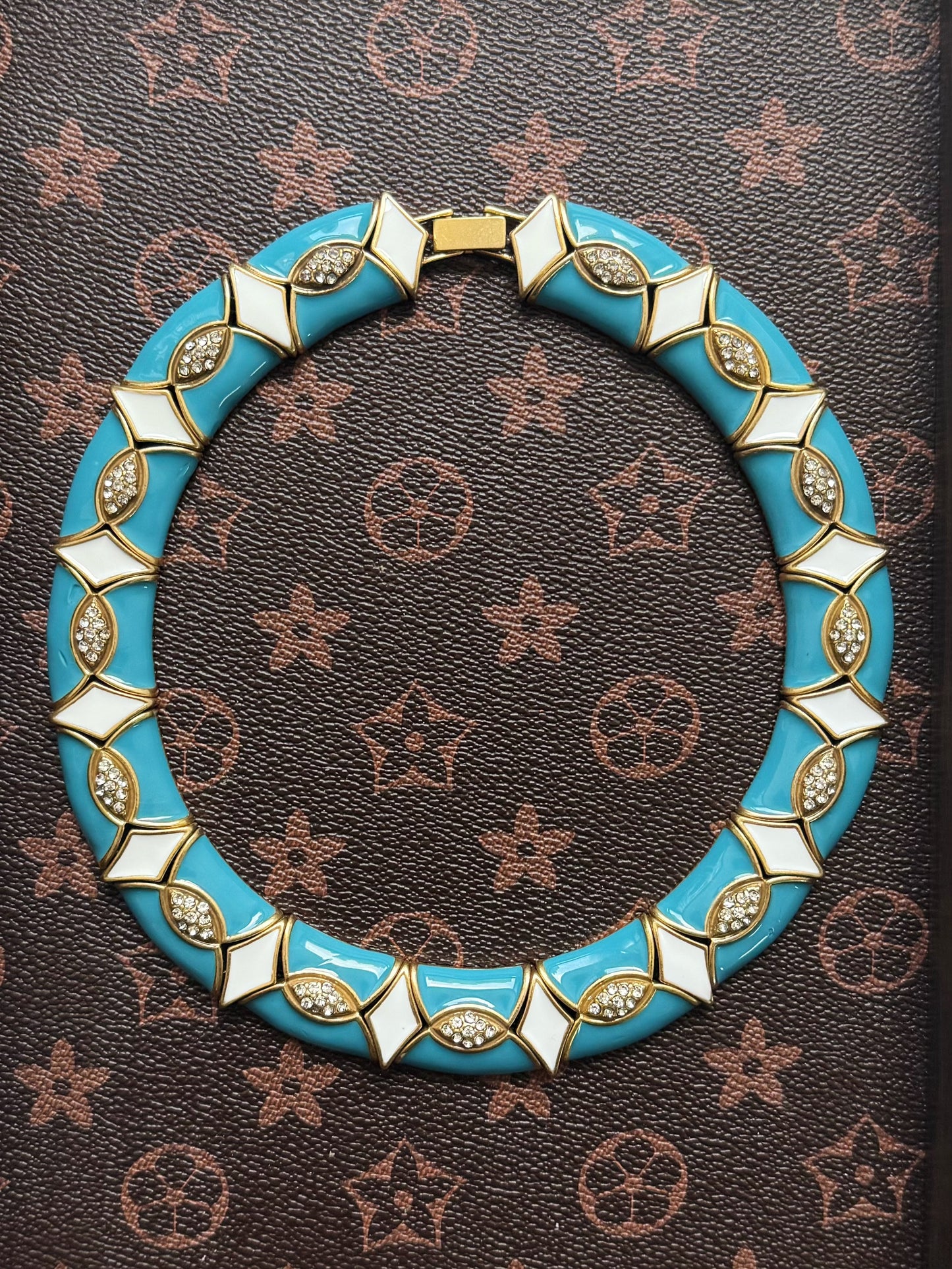 Vintage Heavy Brass Choker Set - Royal Blue Enamel Earrings & Necklace, Baroque Statement Jewelry, Gothic Bridal Gift