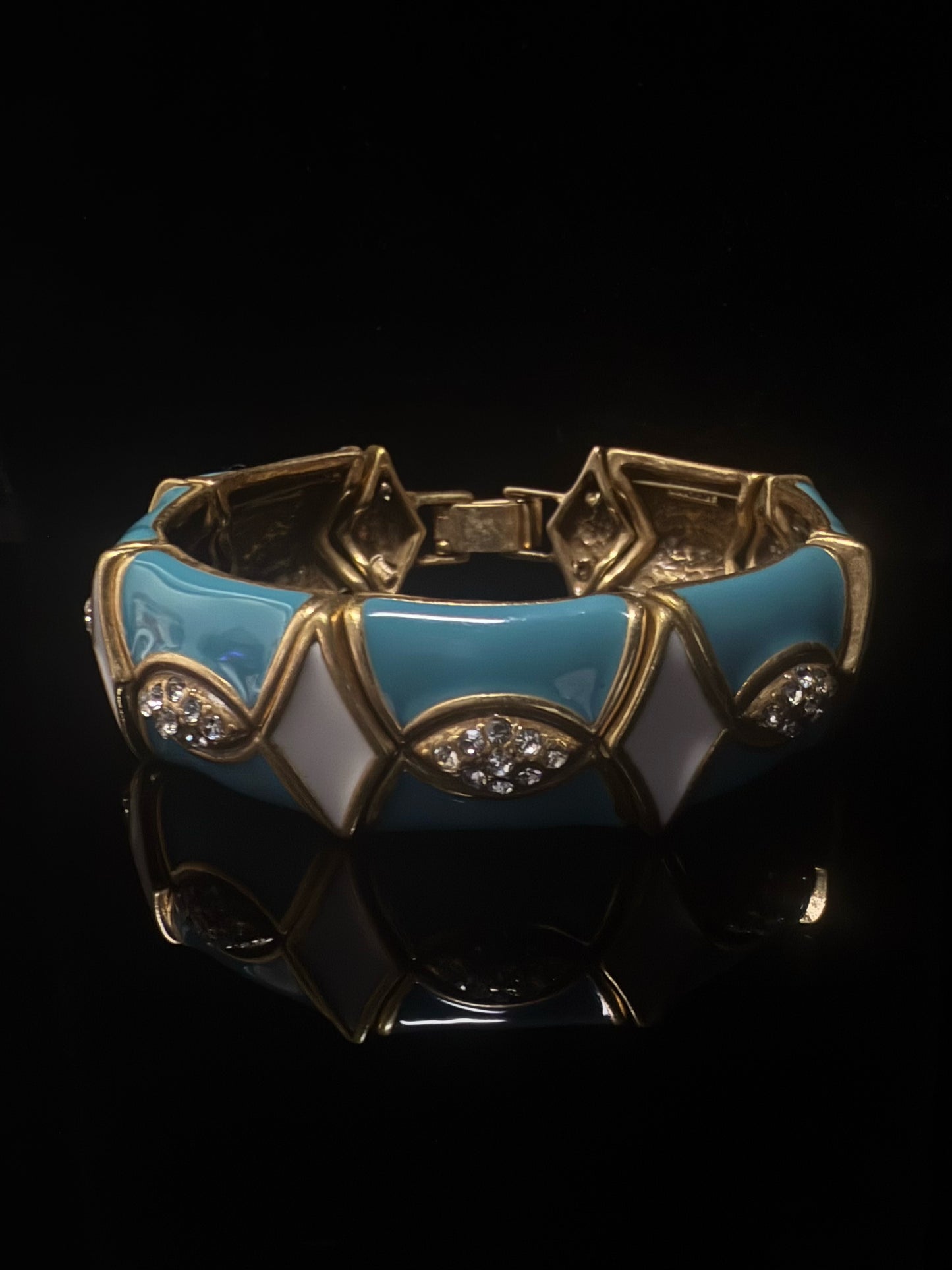 Antique Heavy Brass Cuff Bracelet - Royal Blue Enamel Baroque Jewelry, Gothic Statement Bangle, Matching Choker & Earrings Set Available