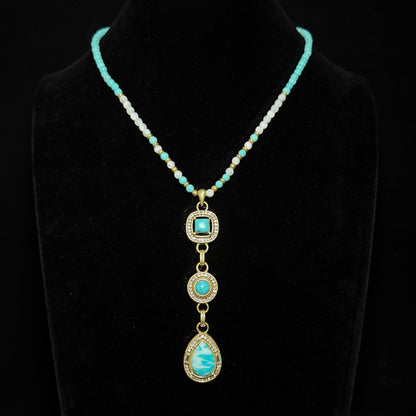 Vintage 18K Gold-Plated Copper Blue Teardrop Natural Stone Pendant Necklace & Earrings Set