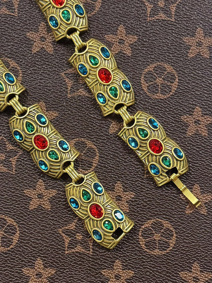 Vintage Lux Gold-Plated Copper Choker with Red and Blue Rhinestones