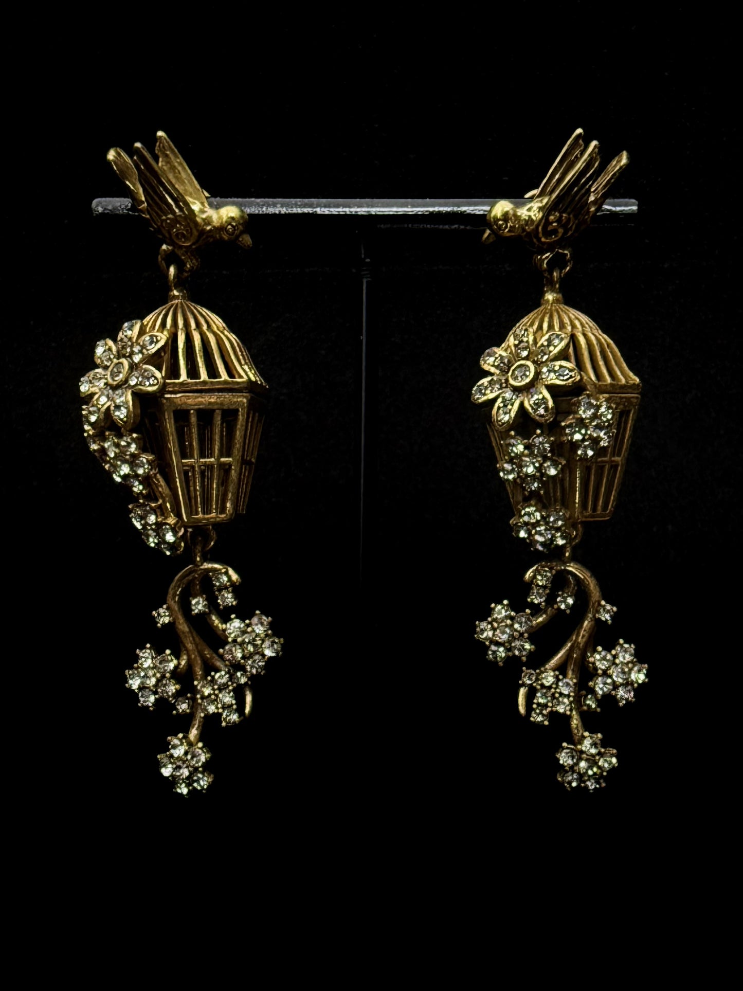 Vintage Heavywork French Gold-Plated Copper 3D Birdcage Design Earrings