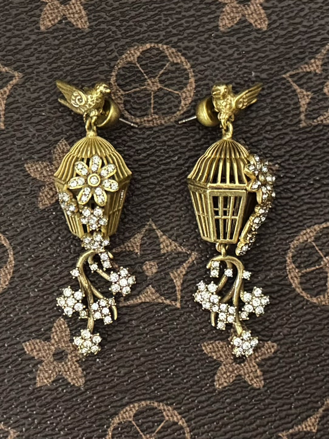 Vintage Heavywork French Gold-Plated Copper 3D Birdcage Design Earrings