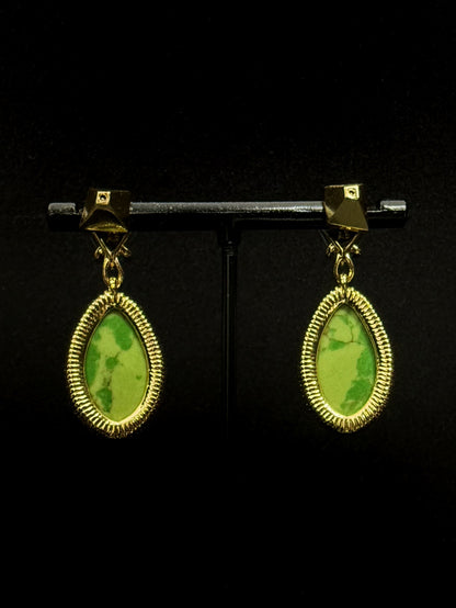 Genius Vintage Turquoise Oval-Cut Stud Earrings – Gold-Plated Copper Artistic Design