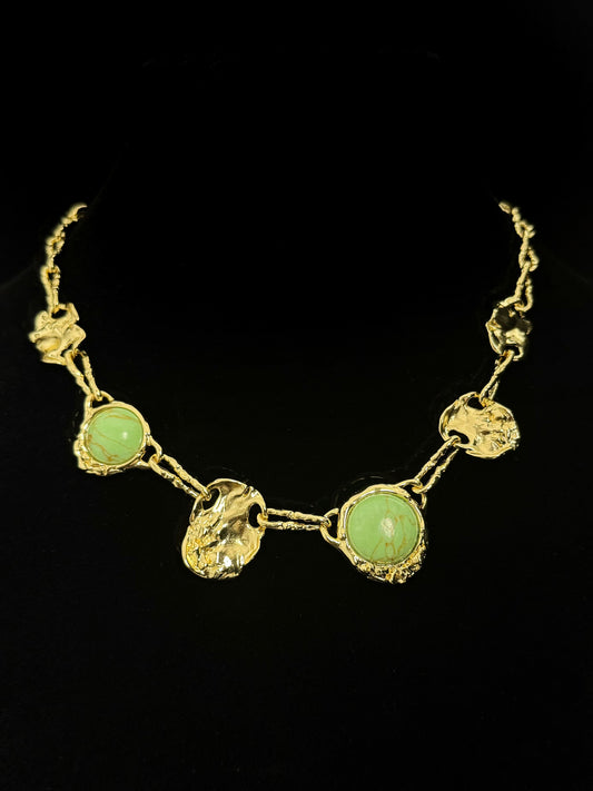 Genius Vintage Irregular Gold-Plated Turquoise Necklace – Artistic Indie Statement Piece