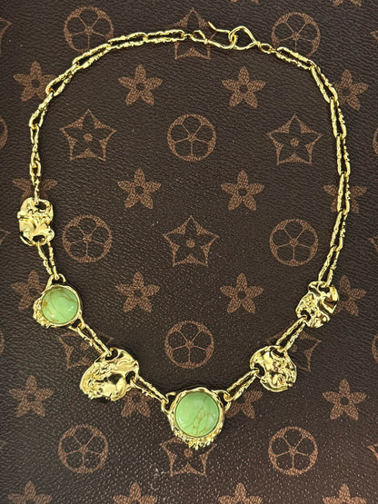 Genius Vintage Irregular Gold-Plated Turquoise Necklace – Artistic Indie Statement Piece