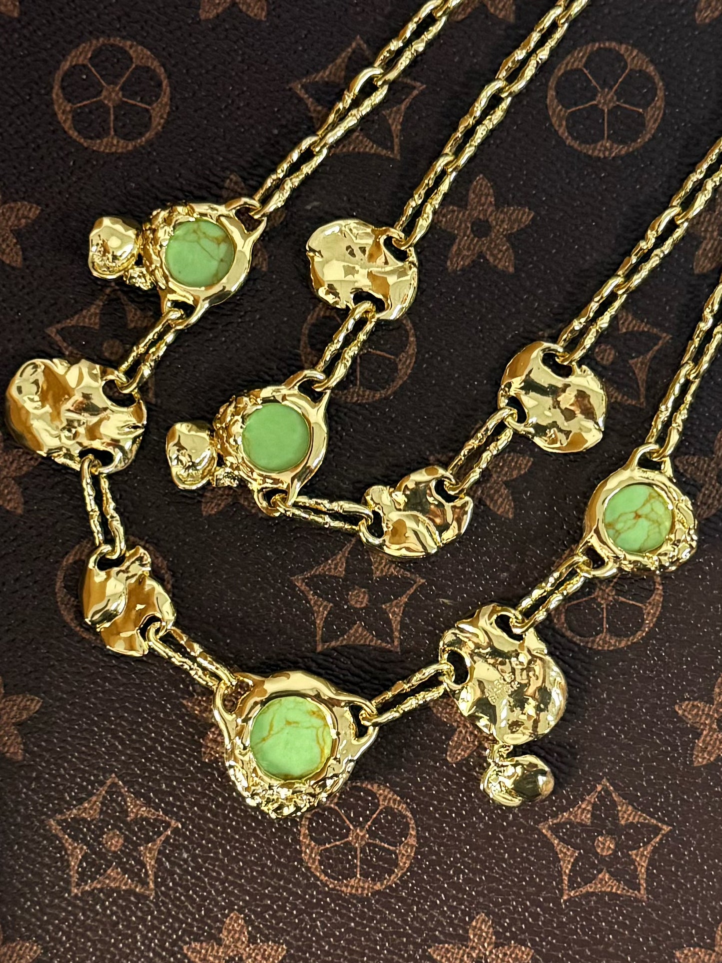 Genius Vintage Double-Layer Geometric Turquoise Necklace – Gold-Plated Copper Artistic Design