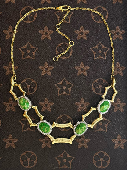 Genius Vintage Geometric Turquoise Necklace – Gold-Plated Copper Artistic Statement Design