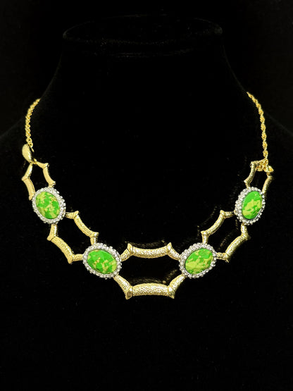 Genius Vintage Geometric Turquoise Necklace – Gold-Plated Copper Artistic Statement Design