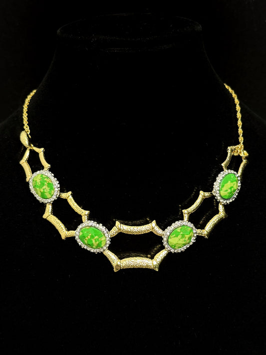 Genius Vintage Geometric Turquoise Necklace – Gold-Plated Copper Artistic Statement Design