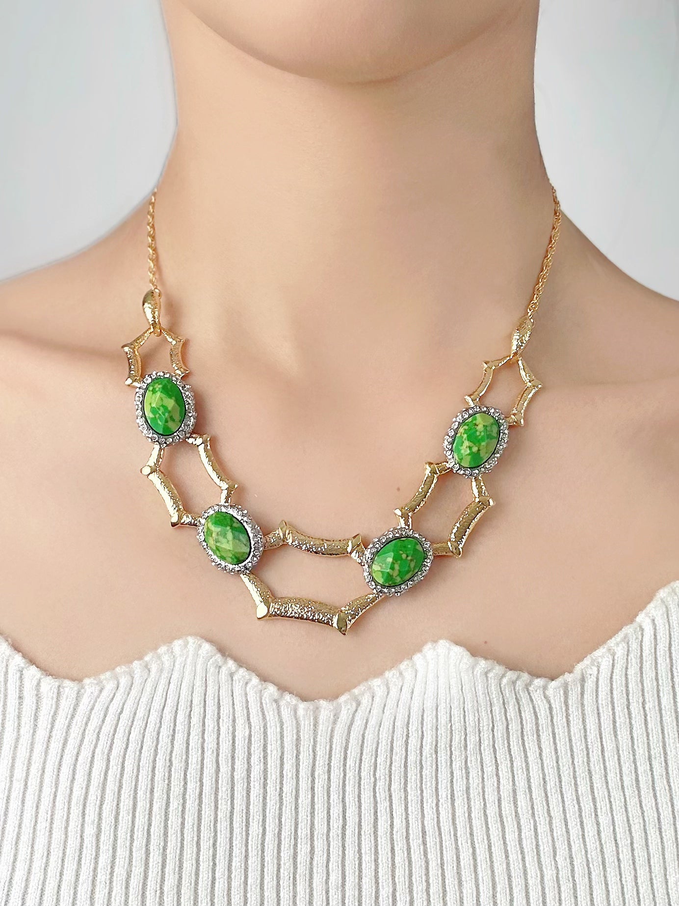 Genius Vintage Geometric Turquoise Necklace – Gold-Plated Copper Artistic Statement Design