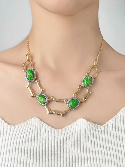 Genius Vintage Geometric Turquoise Necklace – Gold-Plated Copper Artistic Statement Design