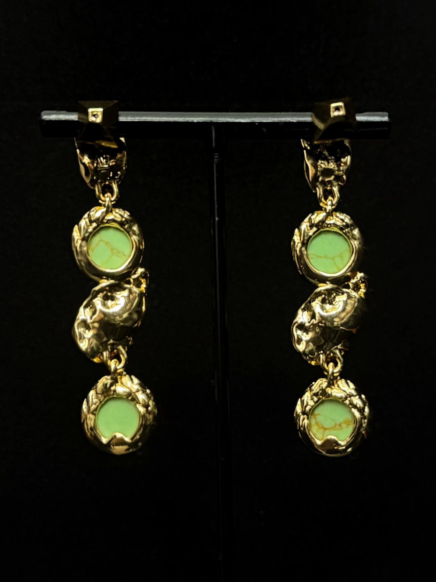 Genius Vintage Turquoise Drop Earrings – Gold-Plated Copper Artistic Indie Design