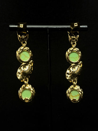 Genius Vintage Turquoise Drop Earrings – Gold-Plated Copper Artistic Indie Design