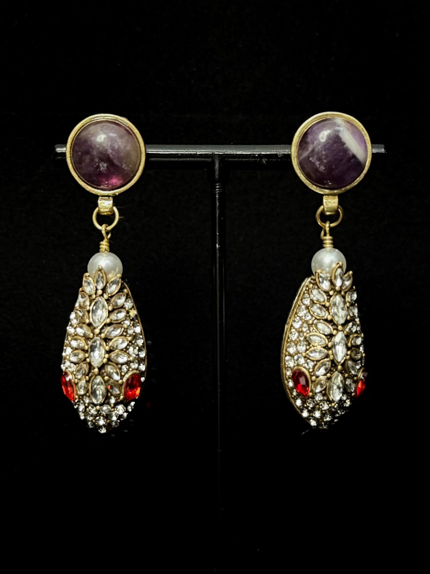 Bold Vintage Snake Head Drop Earrings – Gold-Plated Copper with Amethyst & Pavé Zircon Detailing