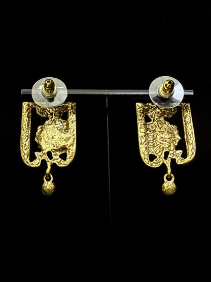 Handmade Vintage Enamel Flower Earrings - Antique Gold Plated Copper with Full CZ Stone Pavé | Boho Elegant Statement Bridal Jewelry