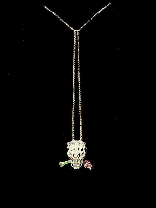 Avant-Garde Enamel Rose-Biting Leopard Pendant Necklace – Vintage Niche Designer Jewelry