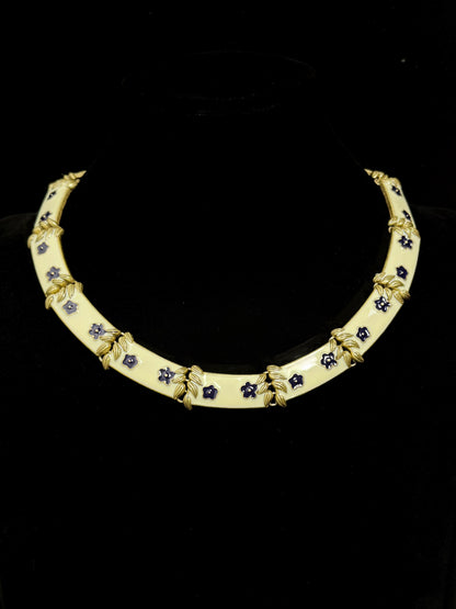 Spring Floral Cream Enamel Choker Necklace - Vintage Gold-Plated Elegance