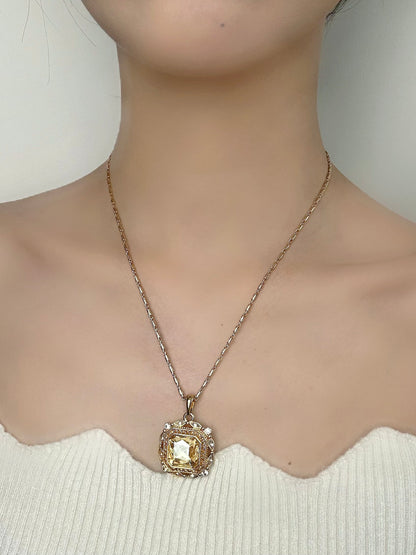 Vintage Luxury Sugar-Cut Zircon Pendant Necklace & Earrings Set – Gold-Plated Copper