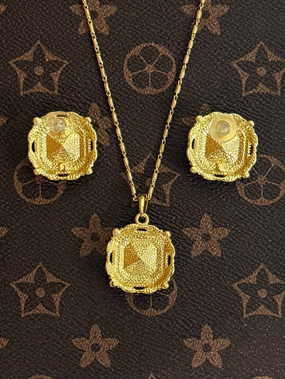 Vintage Luxury Sugar-Cut Zircon Pendant Necklace & Earrings Set – Gold-Plated Copper