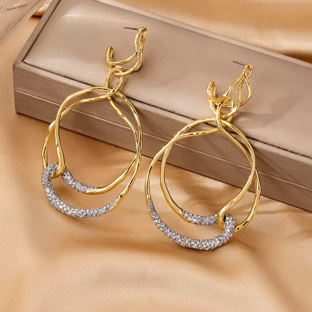 Bold Irregular Geometric Statement Earrings – Gold-Plated Copper Indie Designer Style