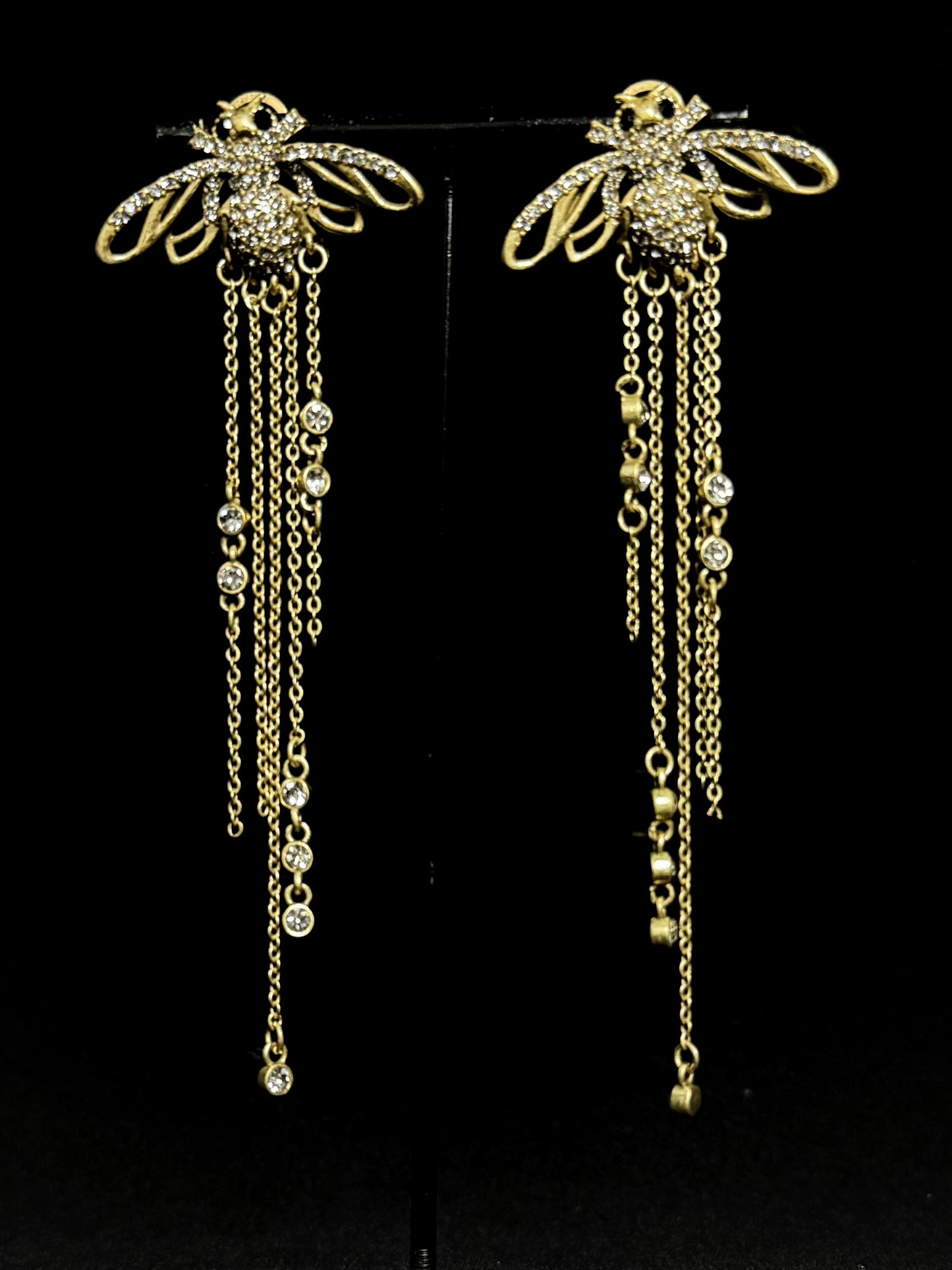 Retro Heavy Craftsmanship Copper-Plated Gold Rhinestone and Natural Lapis Lazuli Half-Circle Earrings