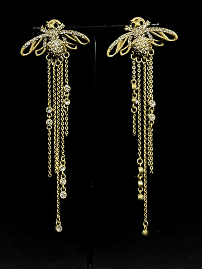 Retro Heavy Craftsmanship Copper-Plated Gold Rhinestone and Natural Lapis Lazuli Half-Circle Earrings
