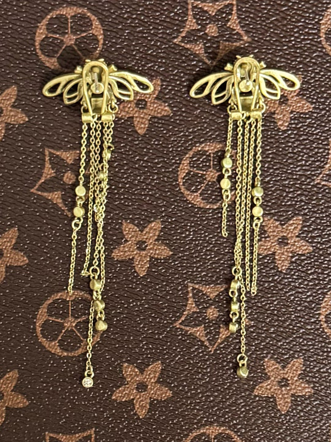 Retro Heavy Craftsmanship Copper-Plated Gold Rhinestone and Natural Lapis Lazuli Half-Circle Earrings