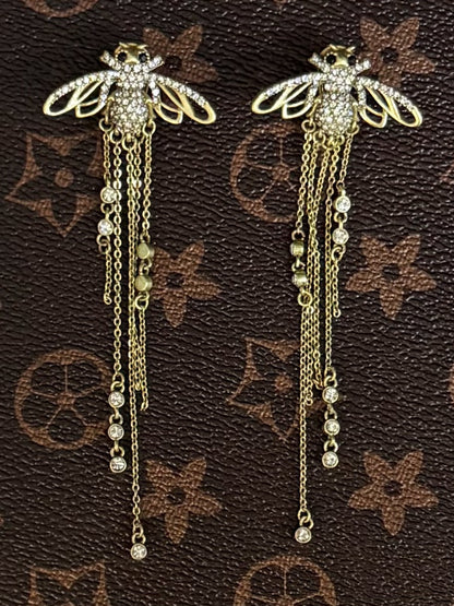 Retro Heavy Craftsmanship Copper-Plated Gold Rhinestone and Natural Lapis Lazuli Half-Circle Earrings