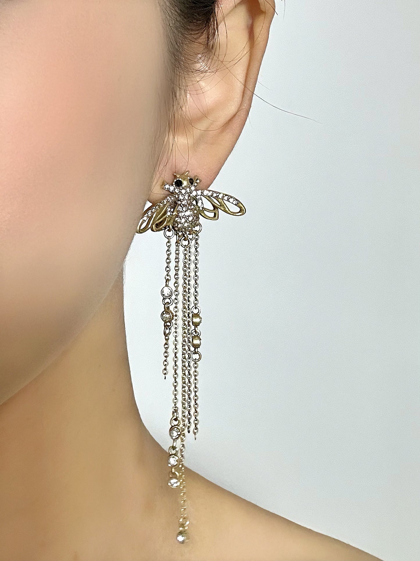 Retro Heavy Craftsmanship Copper-Plated Gold Rhinestone and Natural Lapis Lazuli Half-Circle Earrings