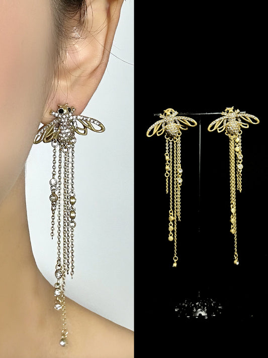 Retro Heavy Craftsmanship Copper-Plated Gold Rhinestone and Natural Lapis Lazuli Half-Circle Earrings