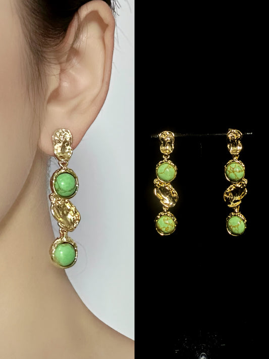 Genius Vintage Turquoise Drop Earrings – Gold-Plated Copper Artistic Indie Design