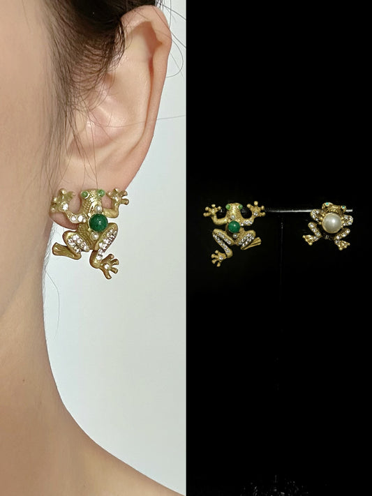 Vintage Heavy-Duty Copper Gold-Plated Bold Frog Earrings (AB Style)