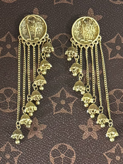 Retro heavy craftsmanship palace-style copper-plated gold irregular tassel Bohemian-style earrings