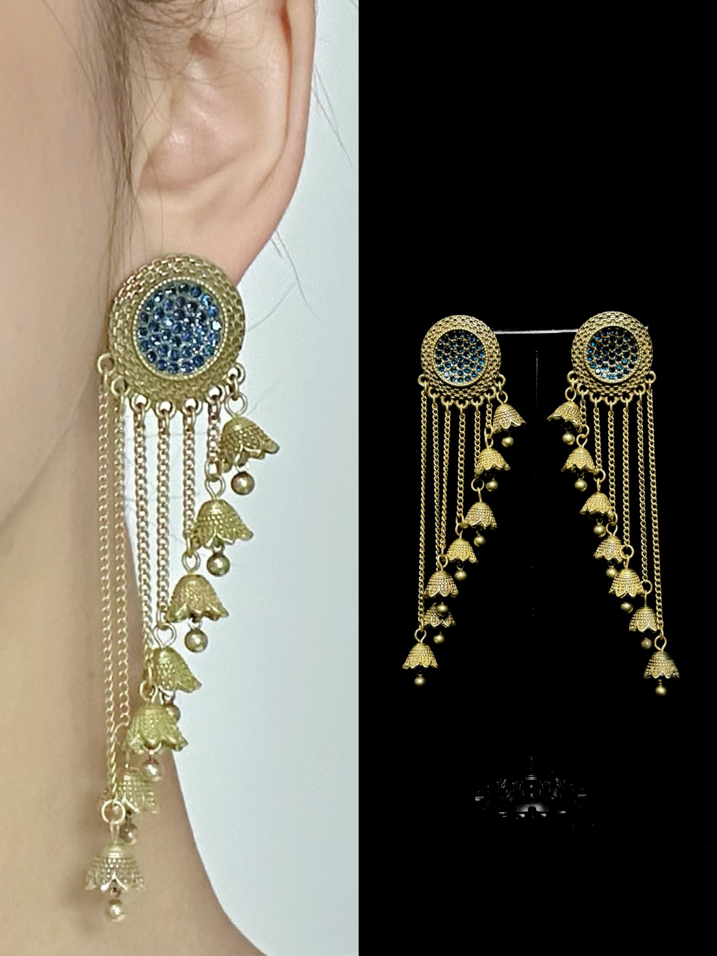 Retro heavy craftsmanship palace-style copper-plated gold irregular tassel Bohemian-style earrings