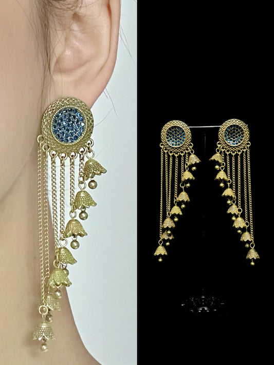 Retro heavy craftsmanship palace-style copper-plated gold irregular tassel Bohemian-style earrings
