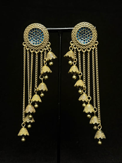 Retro heavy craftsmanship palace-style copper-plated gold irregular tassel Bohemian-style earrings